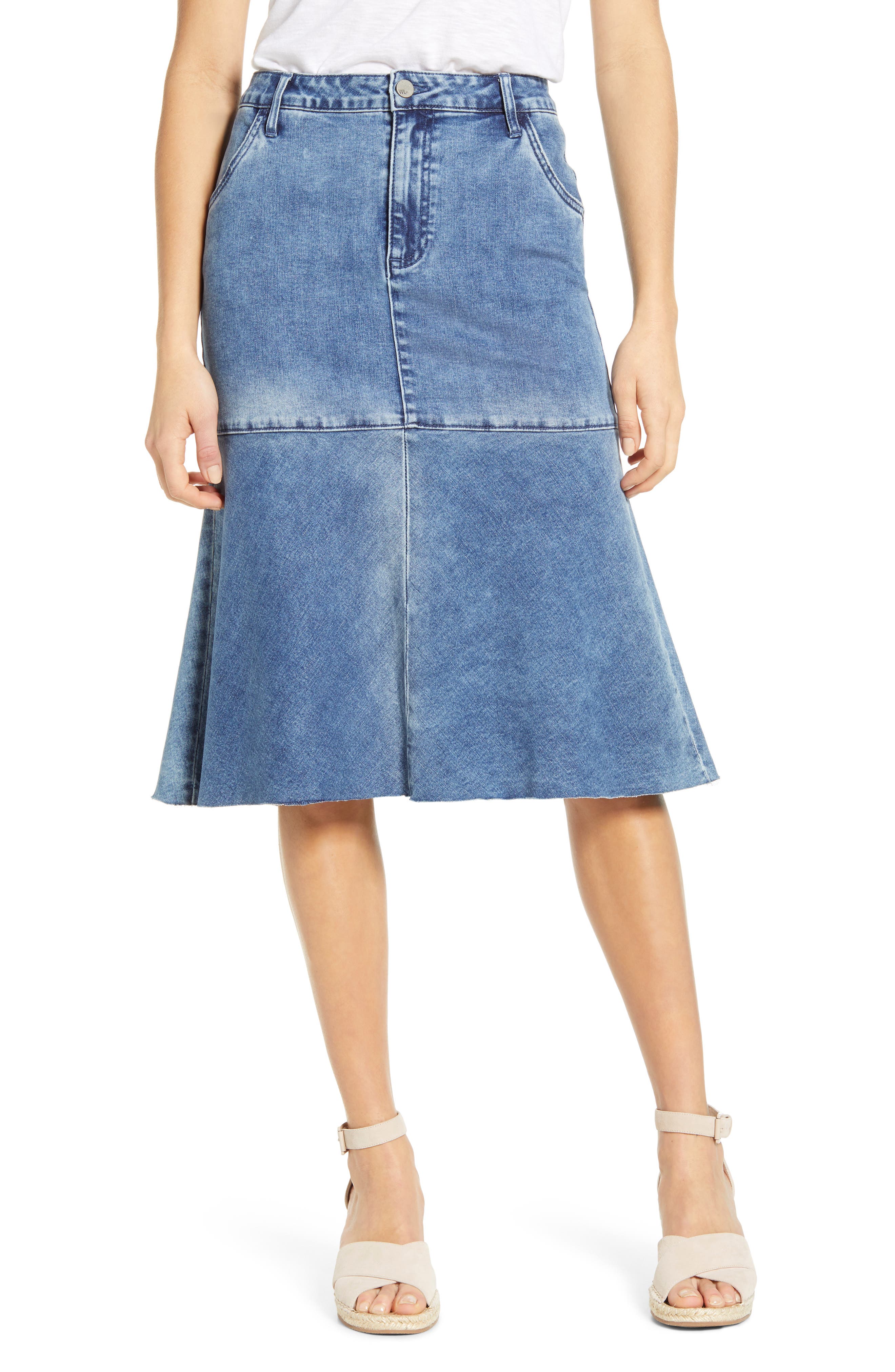 Colmkley Womens Casual Mid Waist Wash Denim Skirt Long Jean Skirt Button Pocket 